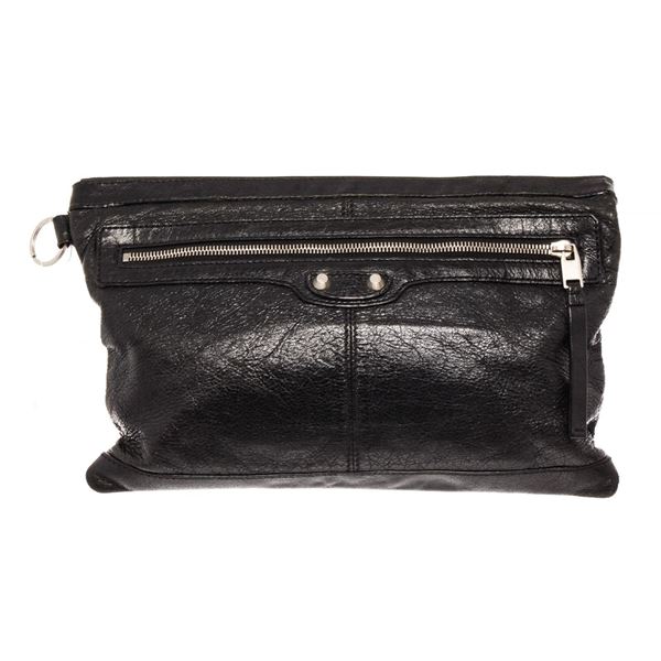 Balenciaga Black Lambskin Leather Classic Zipper Clutch