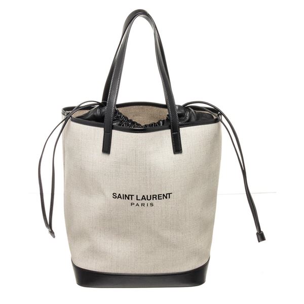 Yves Saint Laurent White Black Teddy Shopping Tote Bag
