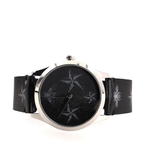 Gucci G-Timeless Bee Star Hologram Quartz Watch Stainless Steel and Leather 38 B