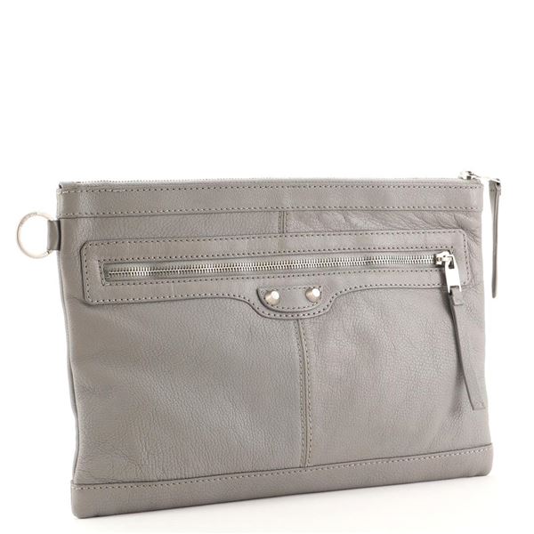 Balenciaga Classic City Clip Pouch Leather Medium Gray