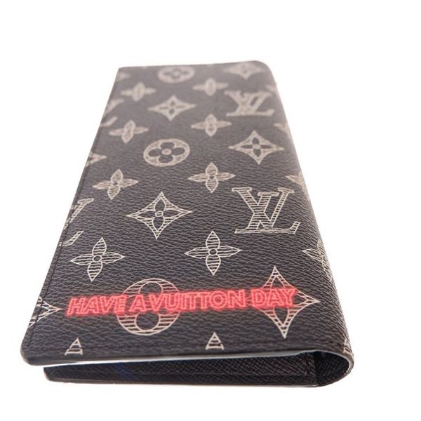 Louis Vuitton Black Monogram Red Logo Double Flap Wallet