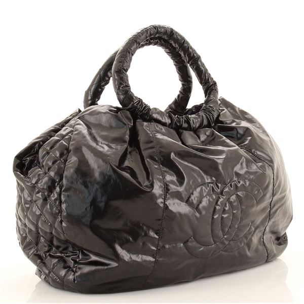 Chanel Black CC Ring Handle Vinyl Large Handbag