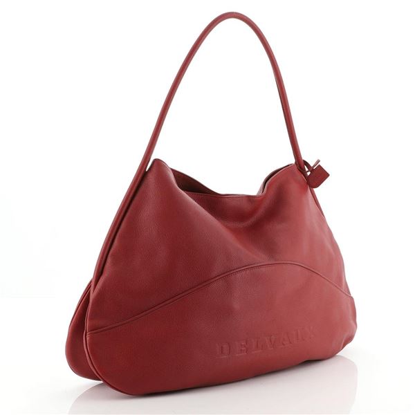 Delvaux Logo Shoulder Bag Leather Large Red