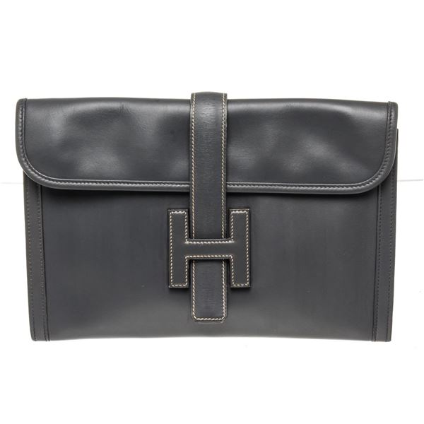 Hermes Grey Leather Jige Clutch PM Bag