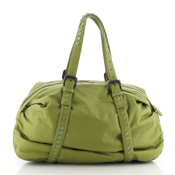 Bottega Veneta Zip Boston Bag Leather with Intrecciato Detail Medium Green