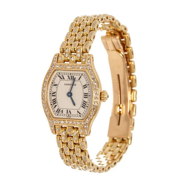 Cartier Yellow Gold and Diamonds Tortue Quartz Watch