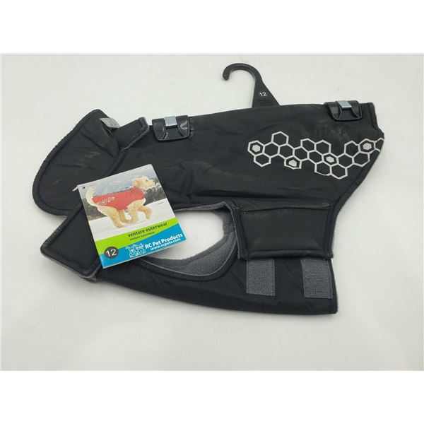 NEW RC Pets Fleece Lined Coat Black/Reflective Silver- Size 12