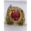 Image 2 : Wide band 14K GP Dragon Sculpted Ring with 1.2 carat Oval Cut Ruby Topaz Stone ladies size 7-8