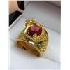 Image 3 : Wide band 14K GP Dragon Sculpted Ring with 1.2 carat Oval Cut Ruby Topaz Stone ladies size 7-8
