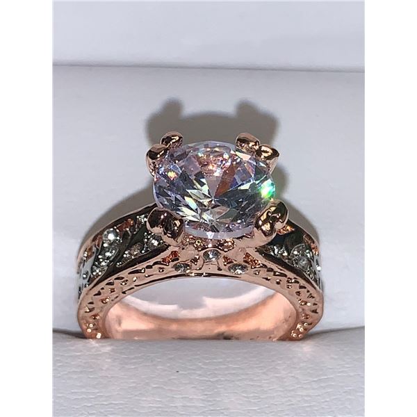 Ladies Rose GP with bezel set stones in band 1.0 Carat Brilliant Cut Solitaire Ring size 7