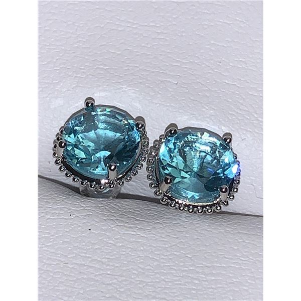 Blue Topaz Round Cut Solitaires Silver Earring set
