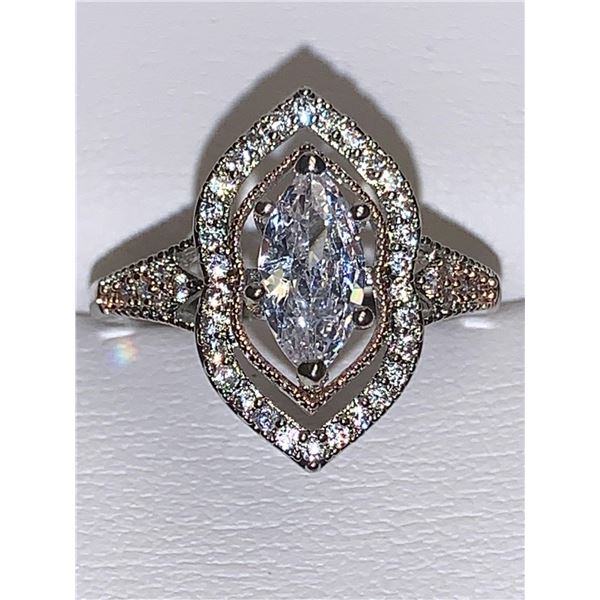 Ladies Multi cluster ring with .65 Carat Marquis Cut Solitaire Stone size 7