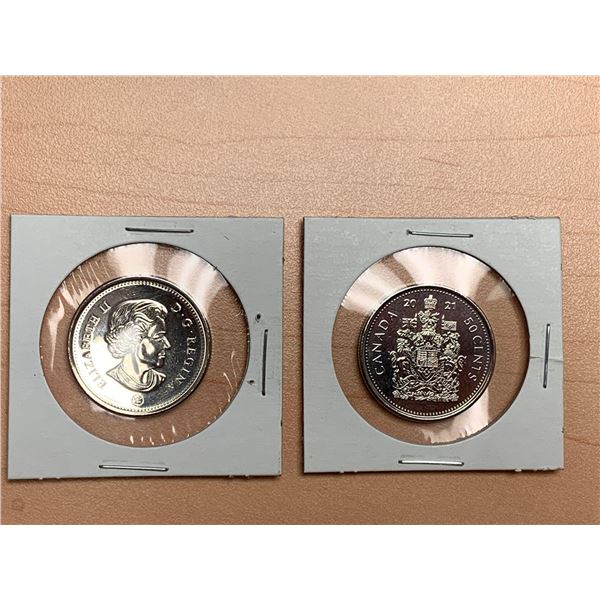 Lot of 2 - Royal Canada Mint Issued 2021 50 cent Coins in Cases