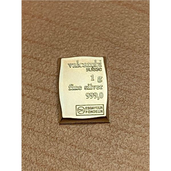 Valcambi Suisse .999 Pure Silver one gram Wafer Bar