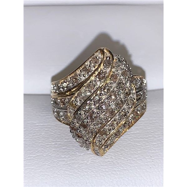 Ladies 14K Gold Ribbon design 2.60 Carat Diamond Cluster Ring Appraisal $2,100.00