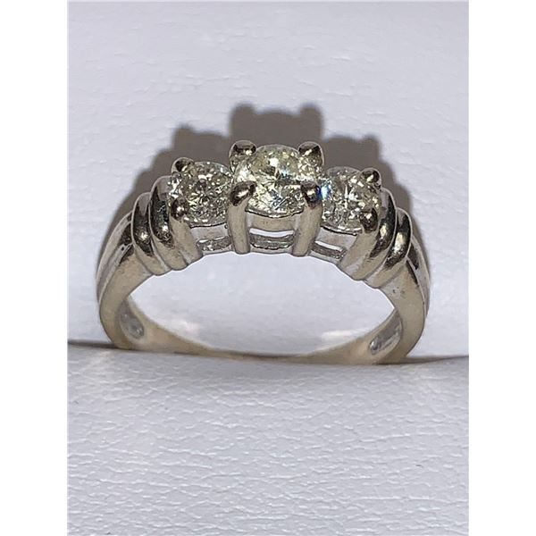 Ladies 14K Gold Triple Diamond 1.18 Carat  Anniversary Ring with Appraisal $9,600.00