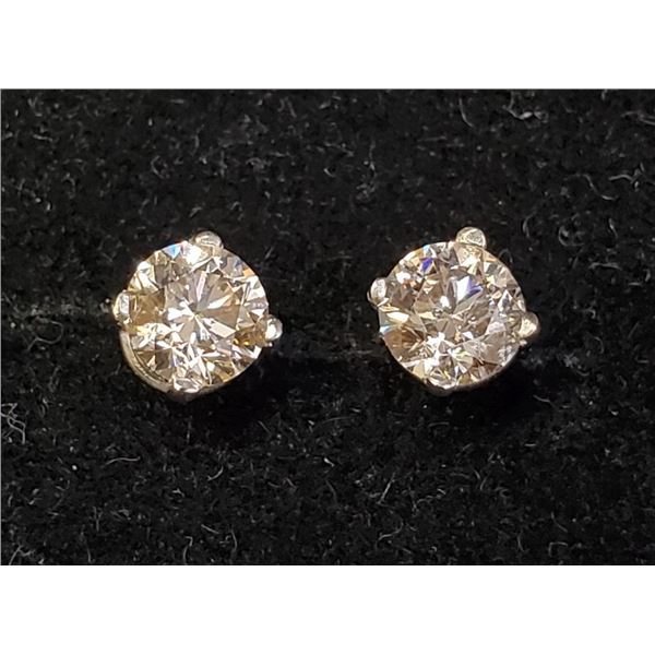 14K White Gold Diamonds(0.86Ct,Si1-Si2,Light Brown) Stud Earrings (~weight 0.68g), Made in Canada, A
