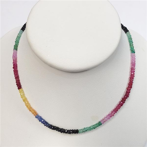 10K White Gold Blue And Yellow Sapphires, Rubies And Emeralds(36ct) 220 Gemstones, With A Filigree F