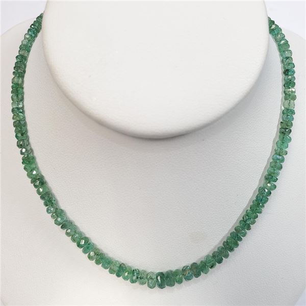 10K White Gold 209 Emeralds(45ct) With A Filigree Fish Hook Clasp Necklace (~length 16 inches) (~wei