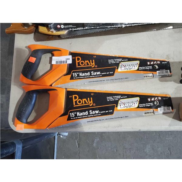 NEW Lot of 2 Pony 15" Hand Saws