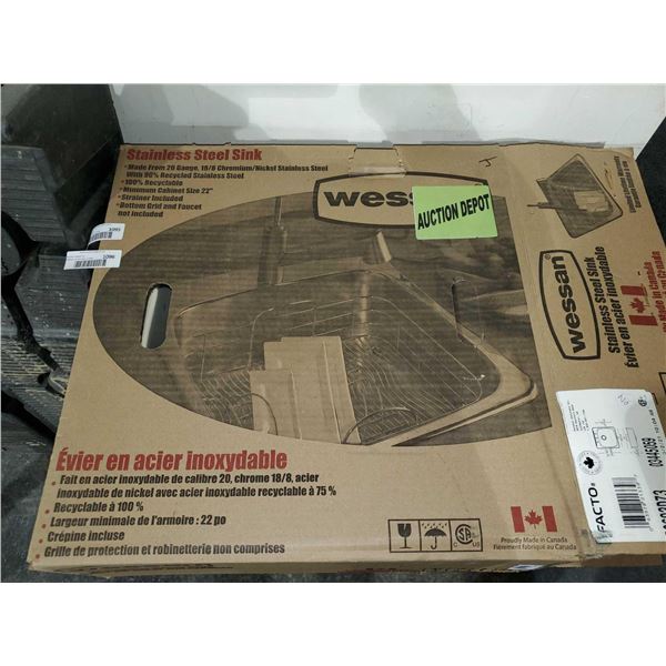 Wessan Stainless Steel Sink Basin, Minimum Cabinet Size 22"