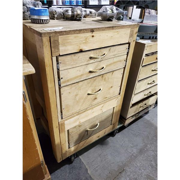 Handmade Rolling Wooden Tool Cabinet with 4 Drawers 25Wx22Dx38T