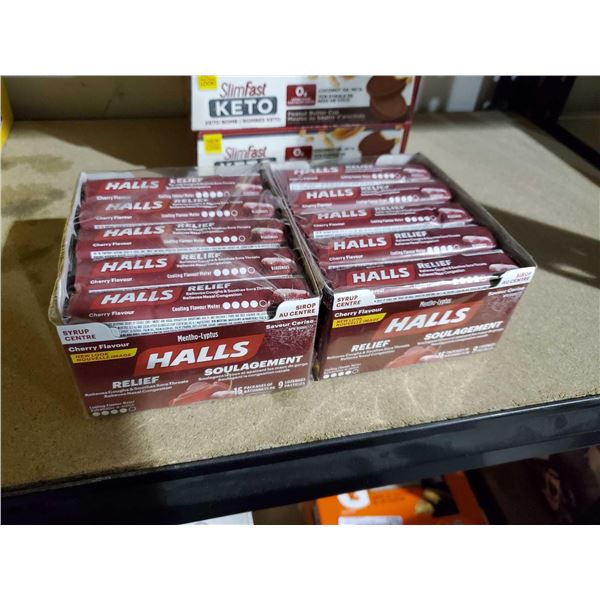 Halls Cheery Flavor Syrup Center Cough Drops  2 Boxes, 9 - 15 Lozenge Packs per Box