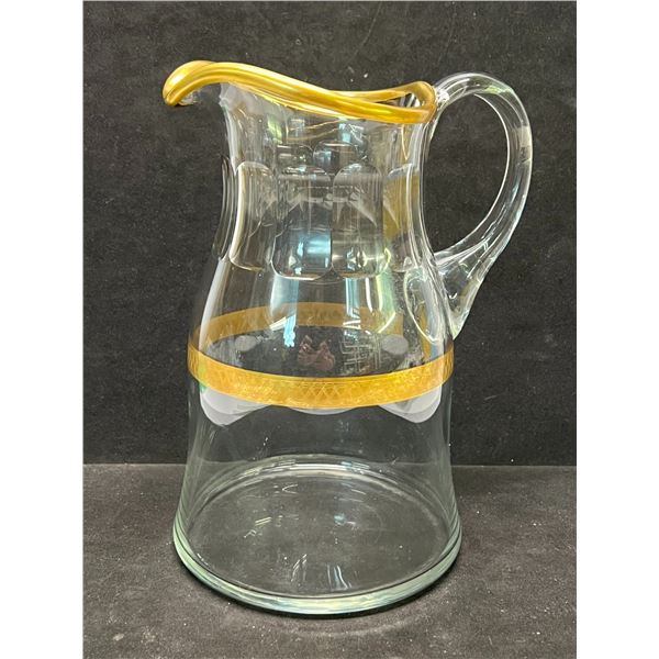 Vintage Heavy Glass Pitcher Jug w/gold Trim Approx 9.25"T 7"W