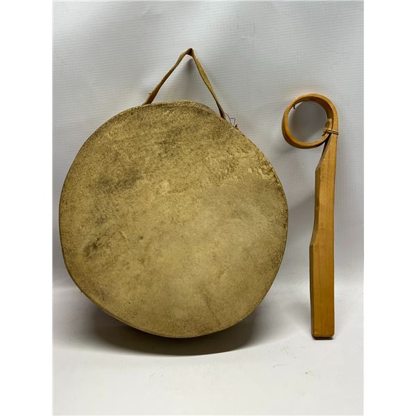 First Nations Traditional Hand Drum w/stick Hide Approx: 8.5"W 2.75"T