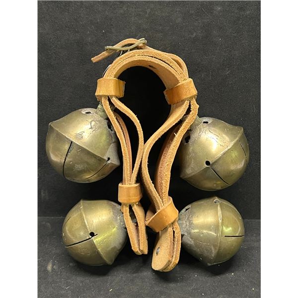 Vintage Brass Sleigh Bells on Leather Strap - Amazing Sounding Chimes