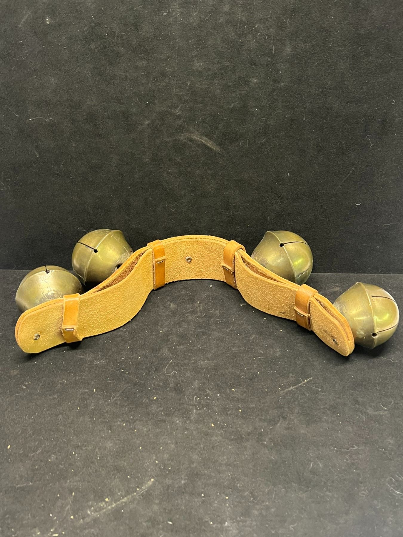 Vintage Brass Sleigh Bells on Leather Strap Amazing Sounding Chimes