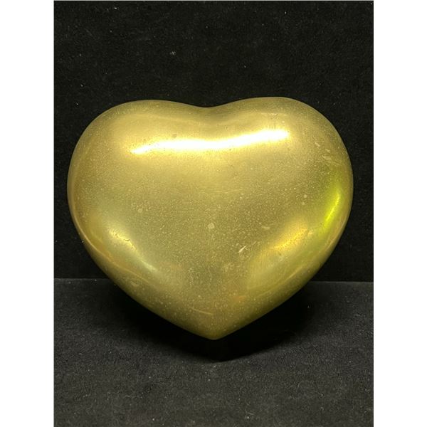 Heart Shaped Brass Trinket Box / Holder w/Lid Approx: 4.5x3.75"