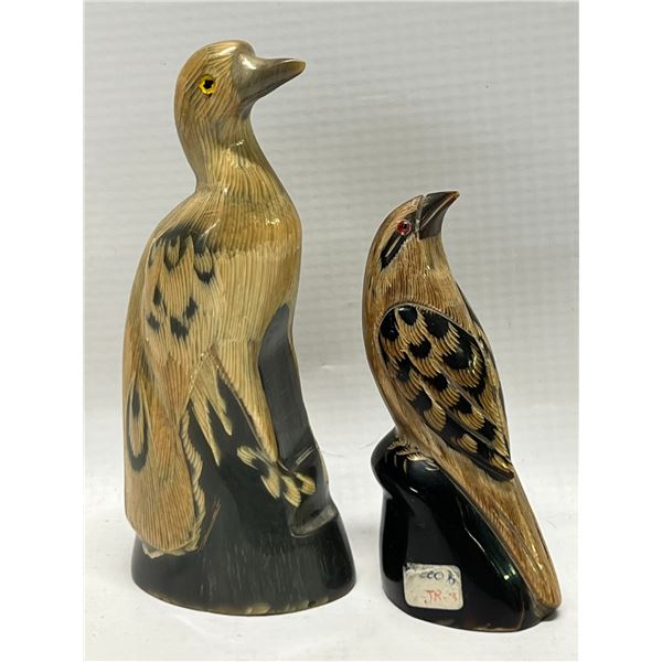 2 Carved Horn Bird Sculptures / Figures Taller Approx: 4.5"