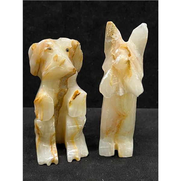 2 Marble Dog Carvings / Sculptures Décor items (taller about 4")