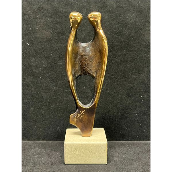 Artist Signed Brass Sculpture on Stone Base Approx: 2x1.5" & 7"T