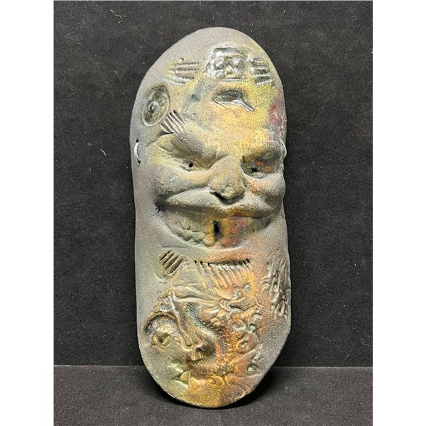 Unique Ceramic Roku Glaze Mask / Face Wall Hanging Approx: 8.75x3.75"