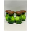 Image 1 : 4 Mid Century Dark Green Smaller Storage Jars w/Lids Appr: 3.5"T 2.25"W