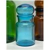 Image 2 : 3 Mid Century Colored Glass Storage Jars w/Lids Belgium