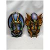 Image 1 : 2 Unique Ceramic/Wood Painted Masks Approx: 11x7.5"