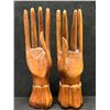 Image 1 : 2 Wood Carved Hand Sculptures Ring holders? Approx: 8"T 2"W