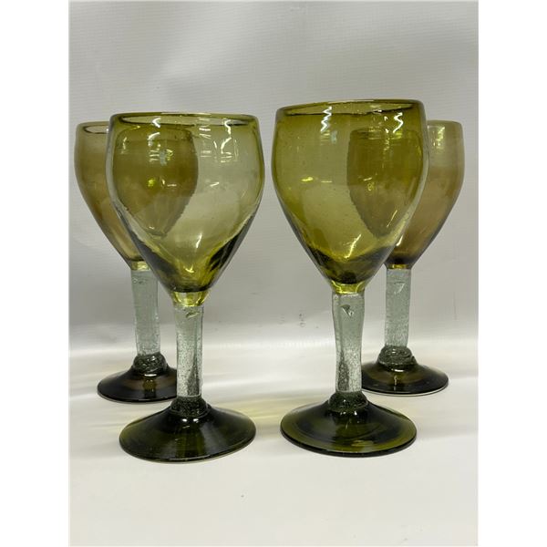 4 Large Handmade Art Glass Drinking Glasses Approx: 7.75"T 3.25"W