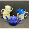 Image 1 : 6 Pcs Metal / Enamel Mugs & small teapot