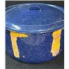 Image 2 : Vintage Large Blue Metal Speckled Canning Canner Pot w/rack insert