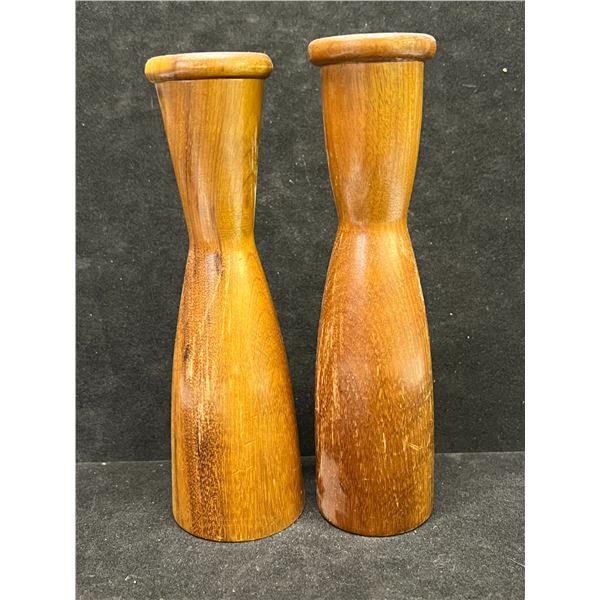 2 Mid Century Wooden Candle Holders (taller Approx: 7"T 1.75"W