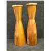 Image 1 : 2 Mid Century Wooden Candle Holders (taller Approx: 7"T 1.75"W