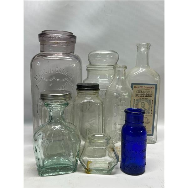 9 Mostly Vintage Glass Bottles / Jars (see all pics)