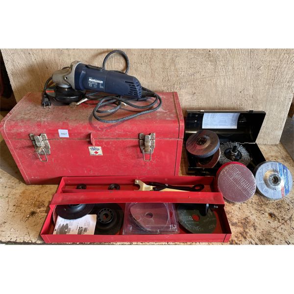 MASTERCRAFT ANGLE DRILL W/ MISC DISCS AND ACCESSORIES