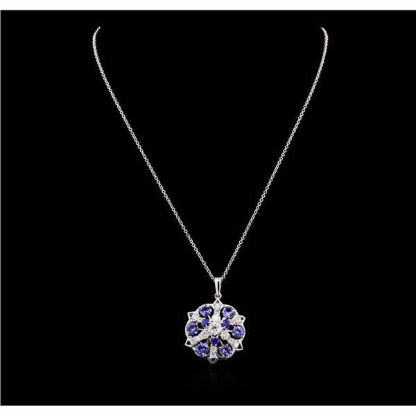 2.88 ctw Tanzanite, Sapphire and Diamond Necklace - 14KT White Gold