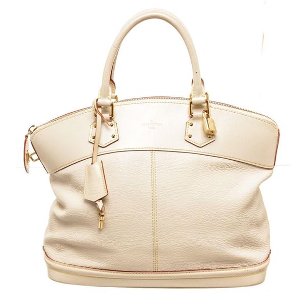 Louis Vuitton White Canvas Leather Lockit MM Satchel Bag