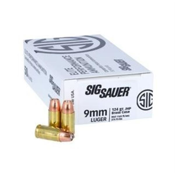 SIG AMMO 9MM 124GR JHP V-CROWN BRASS CASE - 50 Rds